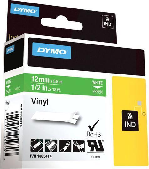 Produktbild Dymo Rhino 12mm weiß auf grün Vinyl (1.20 cm, Grün)