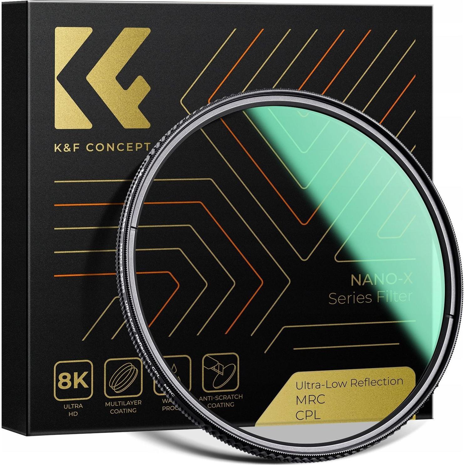 K&F Concept Filtr Kf FILTR Polaryzacyjny CPL NANO-X Ultra-Low Reflection 67mm 67 mm / KF01.2478 (67 mm, Filtri polarizzanti), Filtro fotografico, Nero