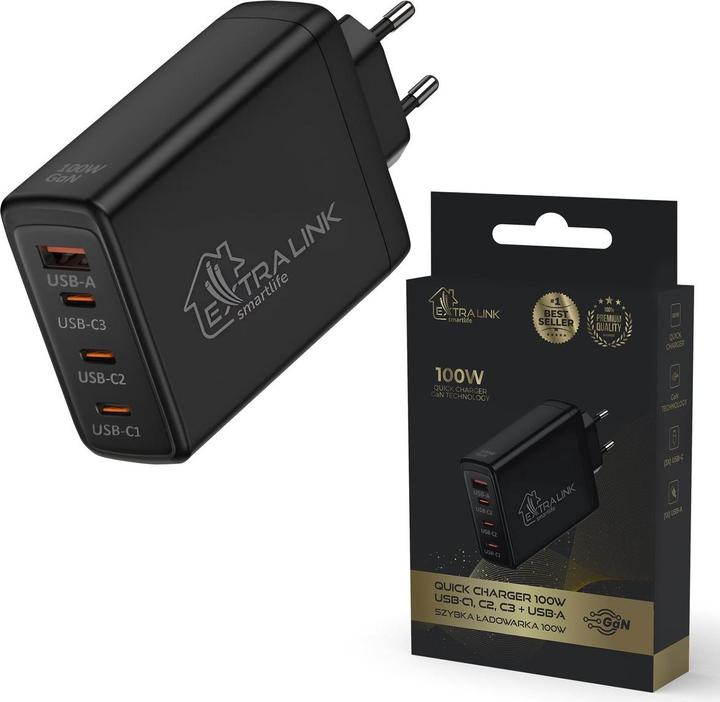 Extralink Smart Life Fast Charger 100W GaN | Ładowarka | 3x USB-C USB-A CHARESL01 (100 W)
