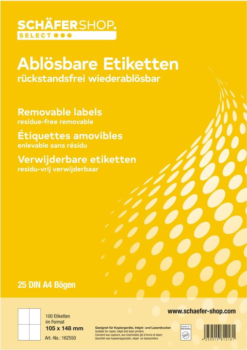 Produktbild Schäfer Shop Universal-Etiketten, wiederablösbar, 105 x 148 mm, 100 Stück