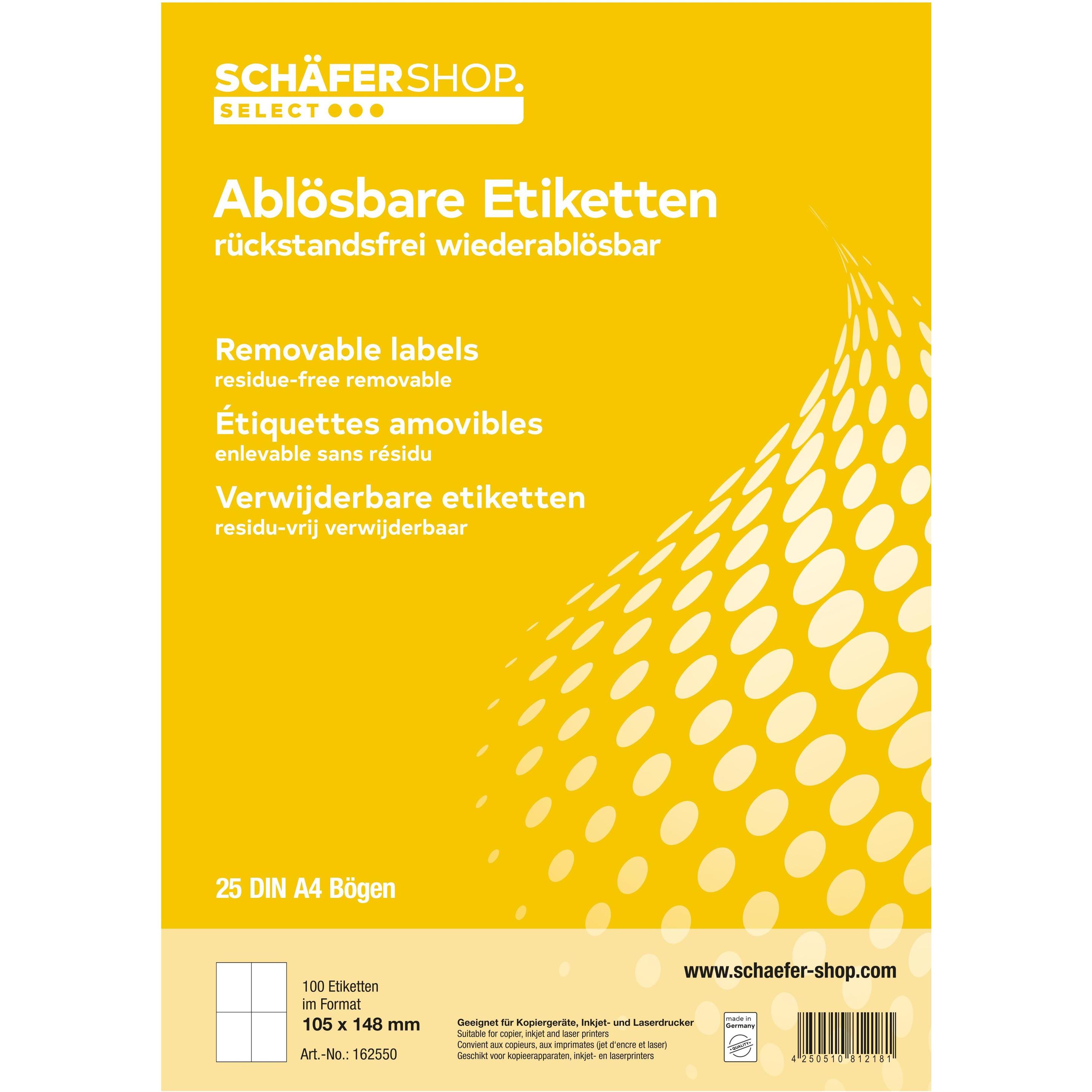4x Schäfer Shop, Etiketten, Universal-Etiketten, wiederablösbar, 105 x 148 mm, 100 Stück