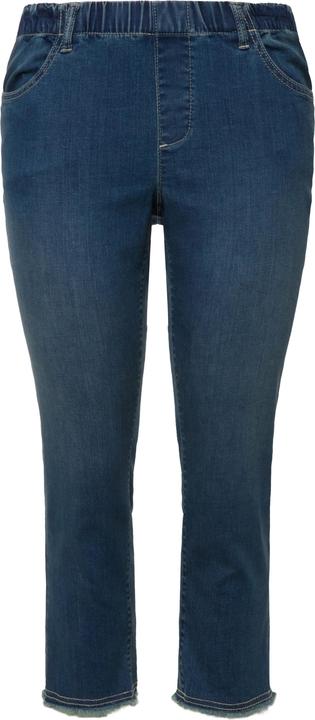 Immagine prodotto Ulla Popken Jeans a 7/8 modello Sienna con orli sfrangiati, taglio della gamba aderente e cintura elastica (60)