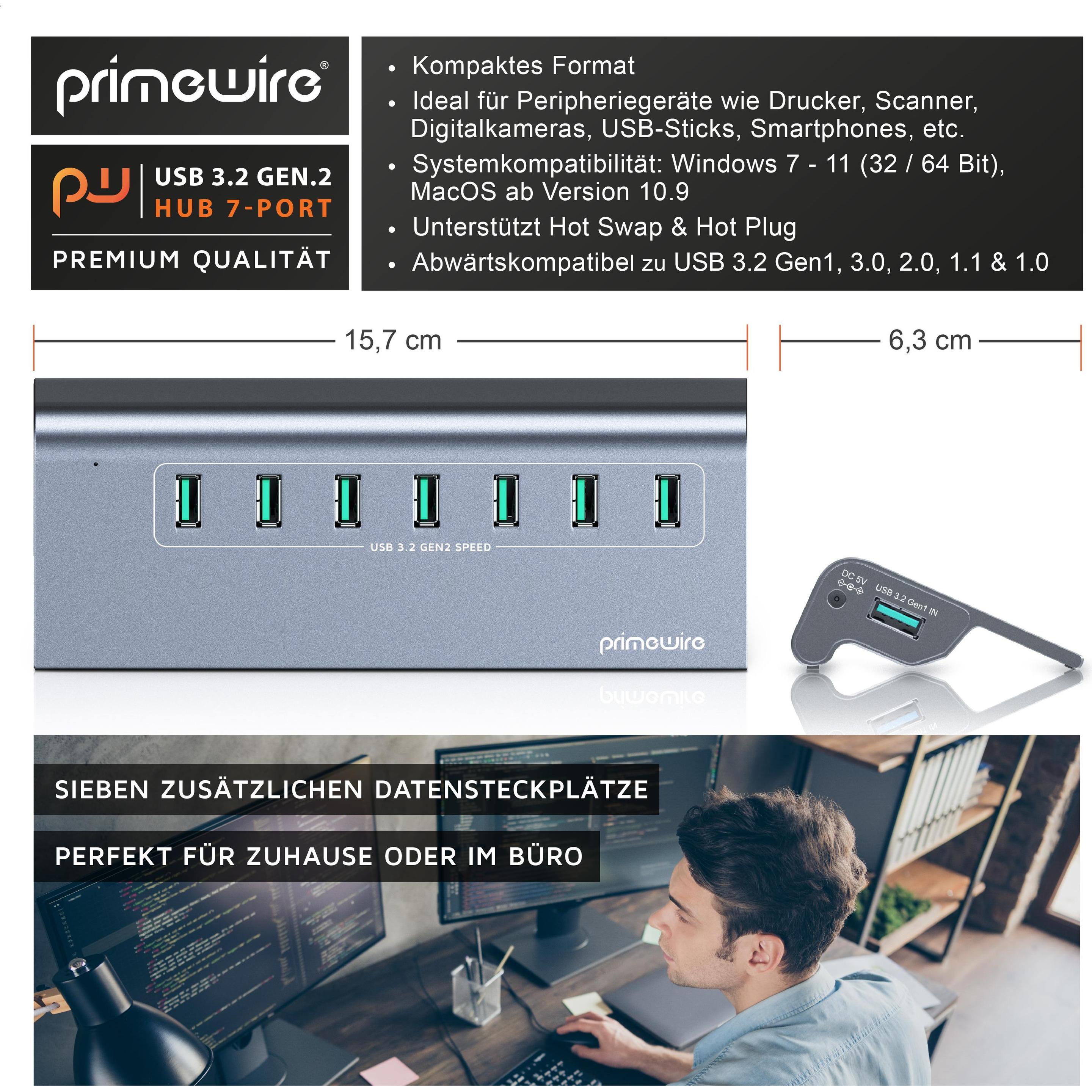 Thumbnail - Primewire Aktiv Hub (USB-A, 7 Ports), Dockingstation + USB Hub, Silber