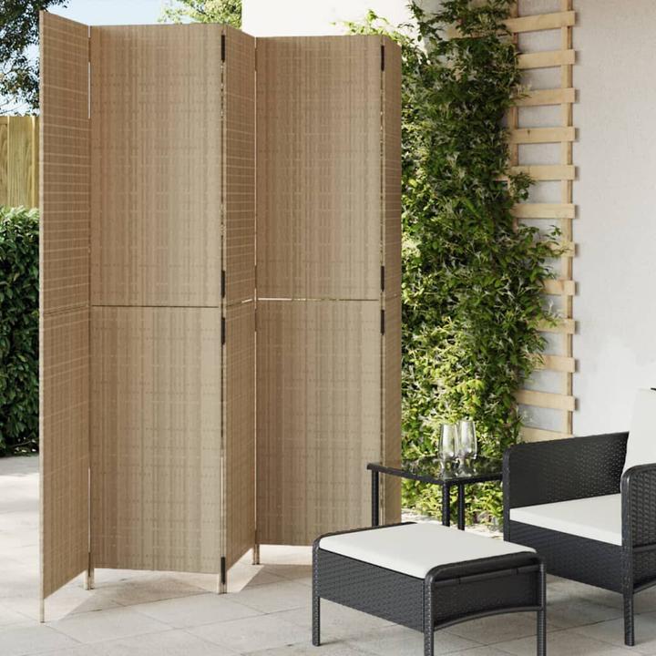 Produktbild vidaXL Paravent 5-tlg. Beige Poly Rattan,Farbe: Beige,Material: Poly