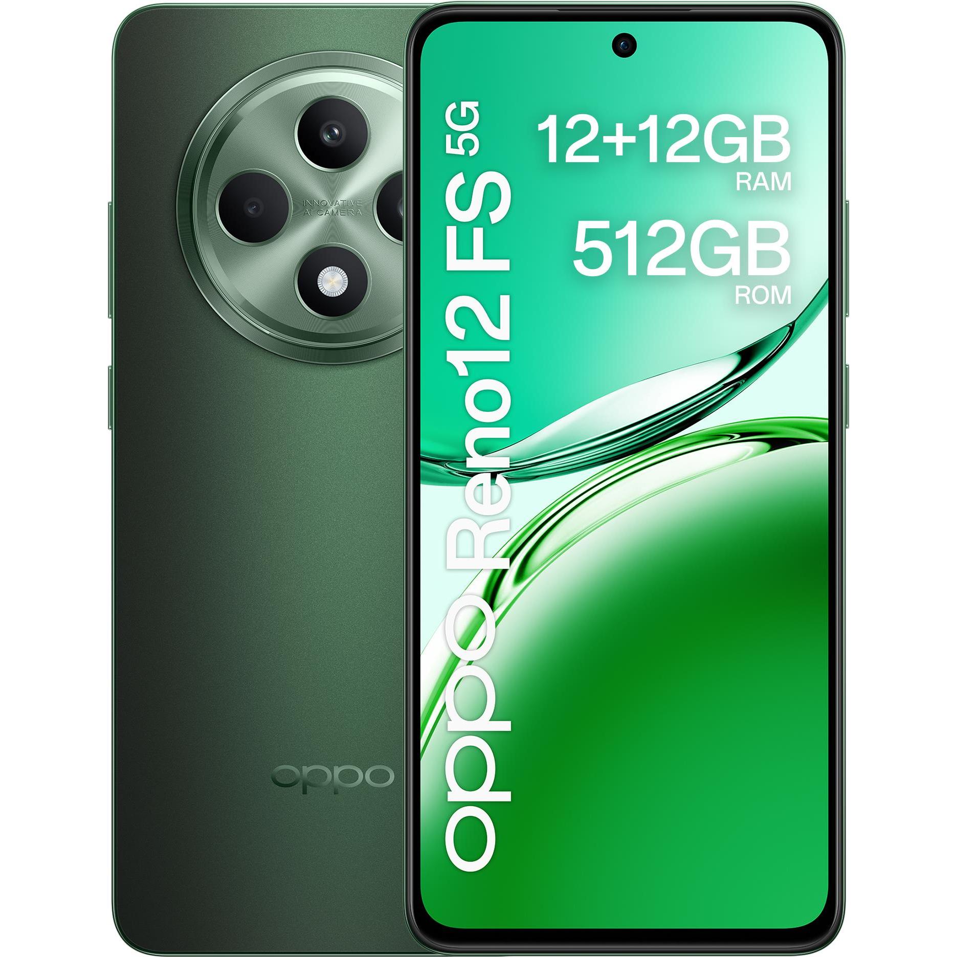 OPPO Reno12 FS 5G (512 GB, Black Green, 6.65", Dual SIM, 50 Mpx, 5G), Smartphone, Grün