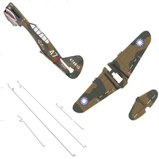 Modster MDX P-40 Warhawk: Rumpf + Motor + Tragfläche + Höhenleitwerk + Anlenkungsdrähte