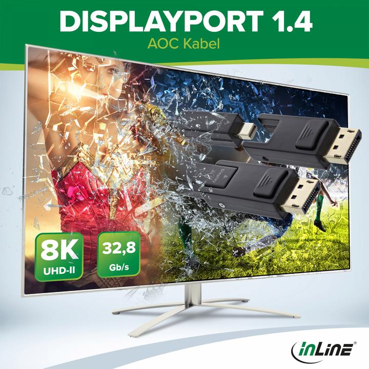 Actual product image InLine DisplayPort 1.4 AOC cable, 8K4K, DisplayPort plug detachable, 15m (15 m)