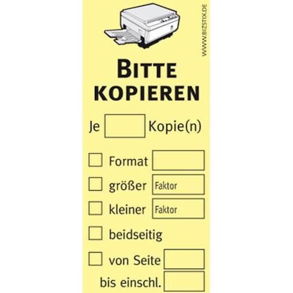 Bizstix, Haftnotiz, Haftnotizen 75x35mm gelb 'Bitte kopieren' VE=5 Blöcke