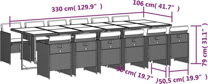 Produktbild vidaXL Garten Essgruppe (330 x 106 x 73 cm)