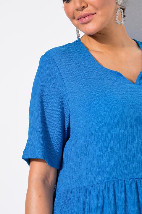 Actual product image Ulla Popken Tiered Flounce Panel Short Sleeve Split Neck Dress (56)