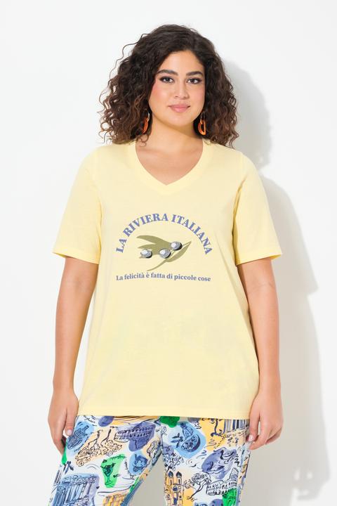 Immagine prodotto Ulla Popken T-shirt dal taglio svasato con ricami, scollo a V e mezze maniche (62)