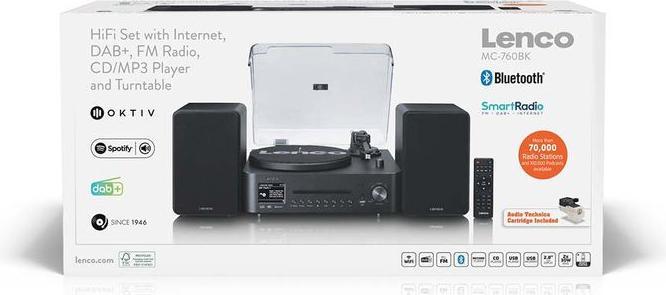 Actual product image Lenco MC-760BK schwarz (CD player, Record player, 2x 30 W)