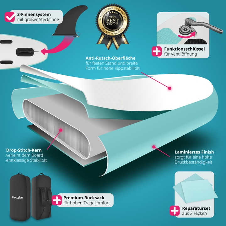 Produktbild tectake Stand-Up Paddle Board Zenon, 2in1 aufblasbar, Komplettset