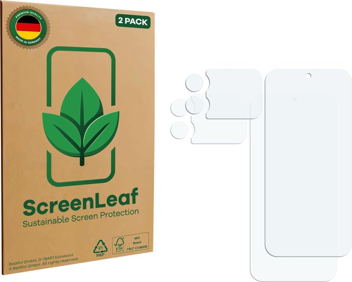 Produktbild ScreenLeaf Schutzfolie für Xiaomi 17 Pro Max (Display+Kamera) nachhaltiger Displayschutz Display Schutz Folie (2 Stk., Apple iPhone 17 Pro Max)