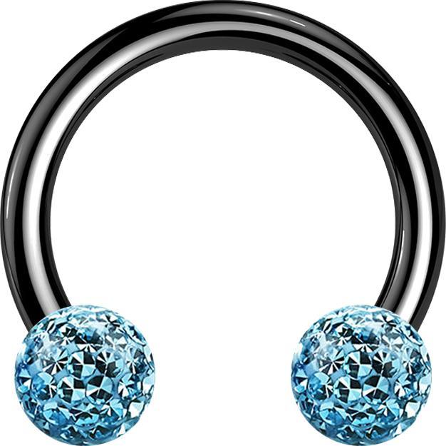 Actual product image Star Piercing Circular barbell black with two crystal balls aqua epoxy protective layer (without brass, Titanium)