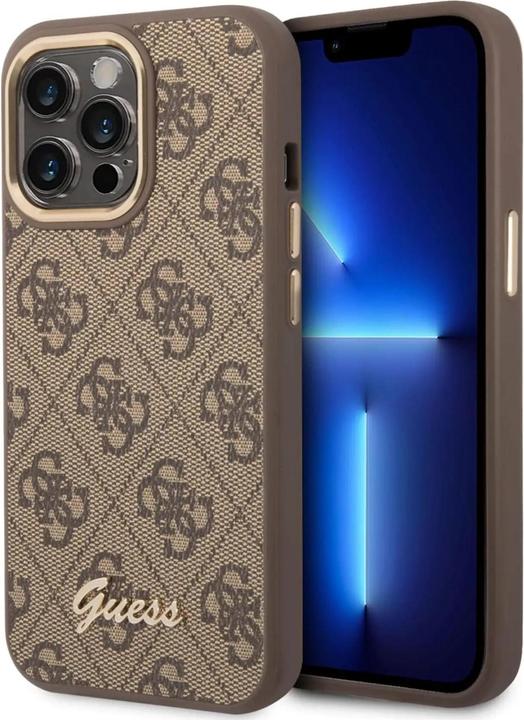 Actual product image Guess GUHCP14XHG4SHW iPhone 14 Pro Max 6.7" brązowy/brown hard case 4G Vintage Gold Logo (Apple iPhone 14 Pro Max)