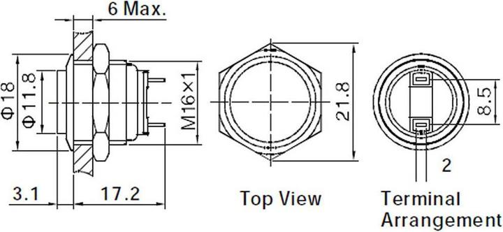 Actual product image Tru Components 701843 GQ16H-10/J/S Vandal-resistant pushbutton 48 V/DC 2