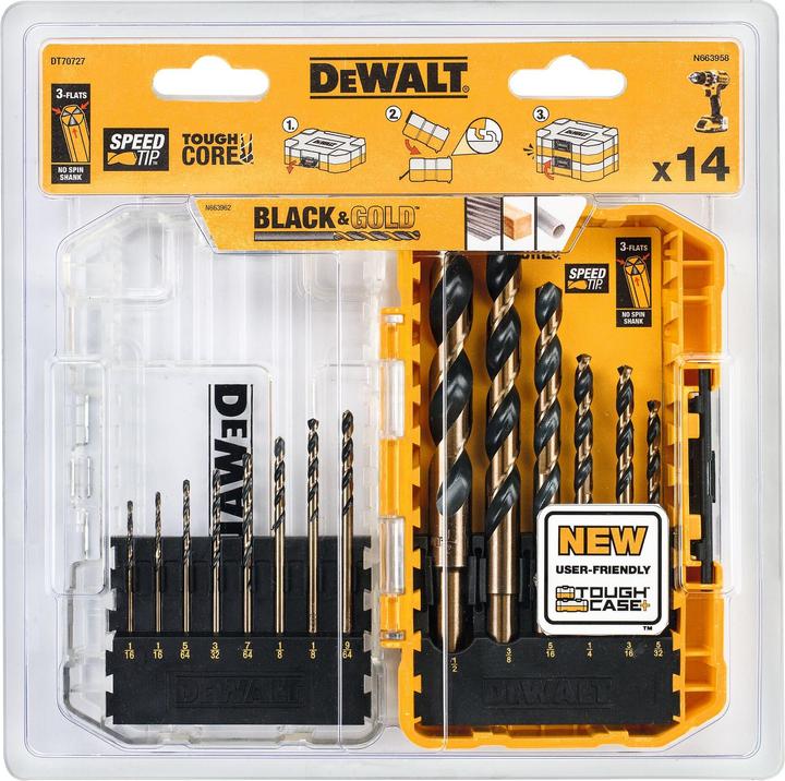 Actual product image DeWalt HSS twist drill bit set 1mm 8mm, 14 pieces, for different materials (1, 2)