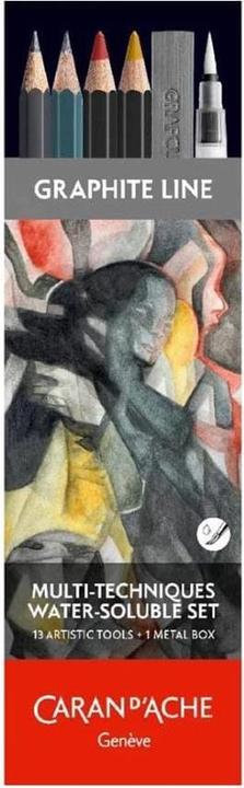 Caran d'Ache Graphite Line Multi-Technik-Set mit Aquarellprodukten (Giallo, Blu, Grigio, Rosso, 13 x)