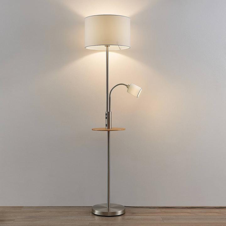 Image du produit Lindby Aovan Lampadaire avec rangement et USB, nickel (E27)