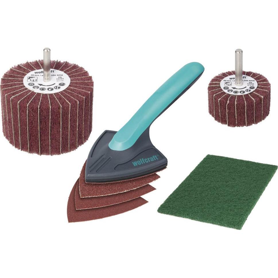 wolfcraft, Schleifmittel, Holz-Bearbeitungs-Set, 7-tlg.