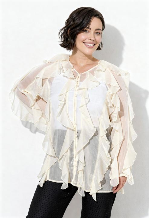 Actual product image Ulla Popken Sheer Chiffon Ruffle Blouse (60)