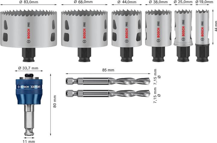 Produktbild Bosch Professional Zubehör Pro Multi Material PC Plus (44 mm, 19 mm, 68 mm, 83 mm, 38 mm, 25 mm)