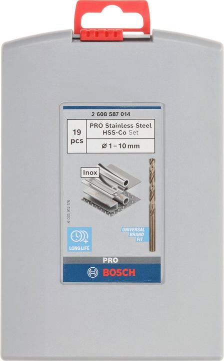 Produktbild Bosch Professional Zubehör PRO Stainless Steel HSS-Co Spiralbohrer-Set, 19-tlg. (1 mm, 1.5 mm, 10 mm, 2 mm, 2.5 mm, 3 mm, 3.5 mm, 4 mm, 4.5 mm, 5 mm, 5.5 mm, 6 mm, 6.5 mm, 7 mm, 7.5 mm, 8 mm, 8.5 mm, 9 mm, 9.5 mm)