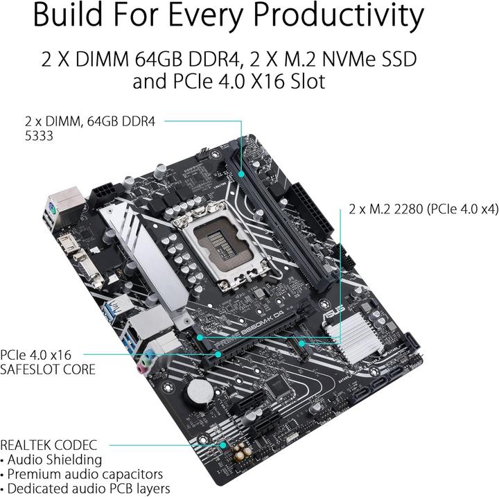 Productafbeelding ASUS PRIME B660M-K D4 (LGA 1700, Intel B660, mATX)