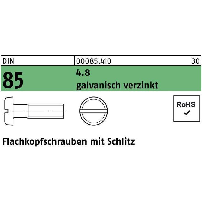 Reyher, Schrauben, Flachkopfschraube ISO 1580 m.Schlitz M 4 x 25 4.8 galvanisch verzinkt (1000 Schrauben pro Stück)