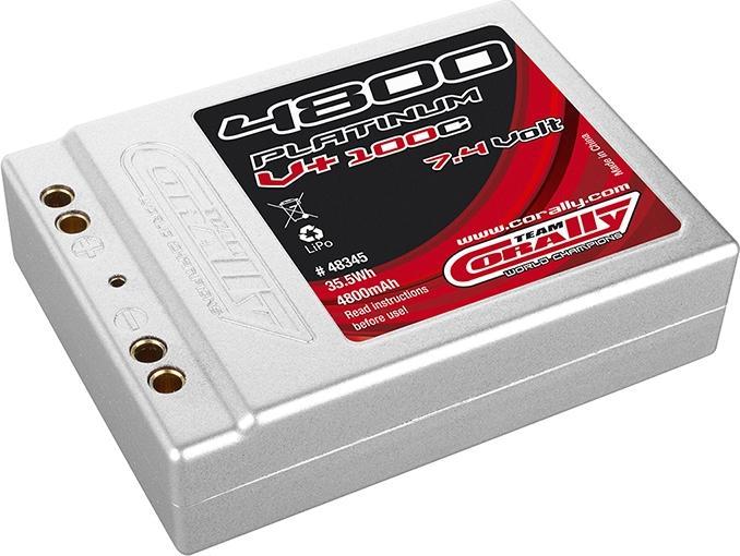 Actual product image Team Corally Platinum V+ 100C 4800 mAh 7.4V 2S Competitive Li-Po Battery Stick SQUARE Hardcase Dual Gold Jack 4mm