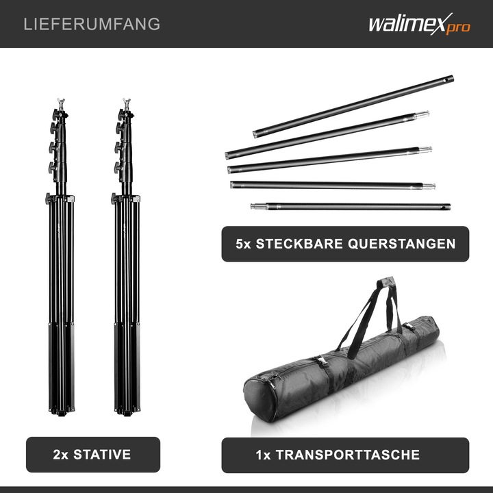 Produktbild Walimex Teleskop XXL Hintergrundsystem, 1.9-4.65m (465 cm, 400 cm)
