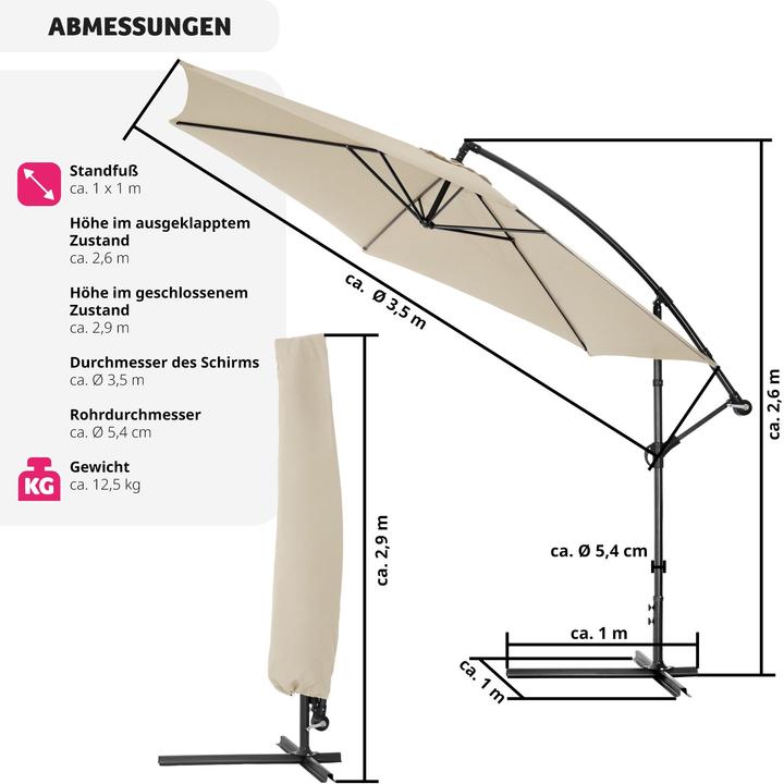 Image du produit tectake Parasol déporté (3.50 m)