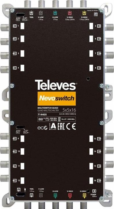 Televes Multischakelaar 12,70cm (5") 16 gegoten NEVO w.NT quad casc. MS516NCQ (Multischakelaar)