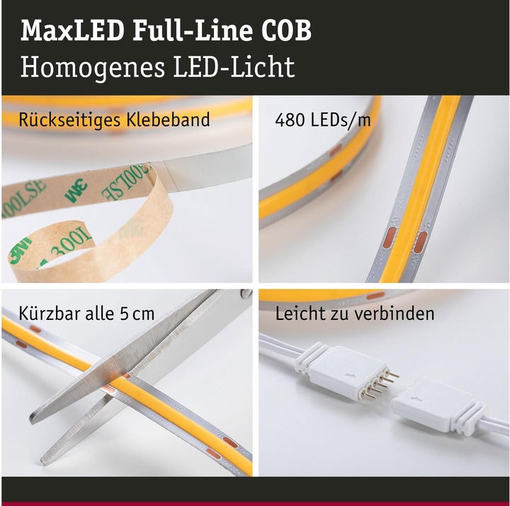 Immagine prodotto Paulmann Set di strisce COB MaxLED 500 a linea intera (Bianco caldo, 150 cm, Interno)