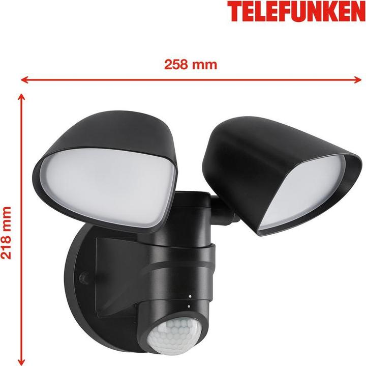 Actual product image Telefunken LED sensor floodlight IP44 2x10W 1000 lm 4000 K neutral white H 160 mm black (1000 lm, IP44)