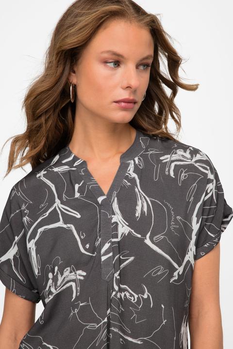 Produktbild Laurasøn Bluse, oversized, Robben Print, Stehkragen, Halbarm (S)