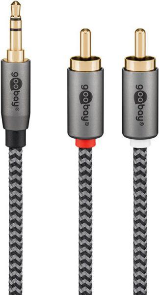 Produktbild Goobay Audio Adapterkabel AUX, 3,5-mm-Klinke zu Stereo-Cinch-Stecker, 0,5 m, Sharkskin Grey (0.50 m, 3.5mm Klinke (AUX), Cinch)