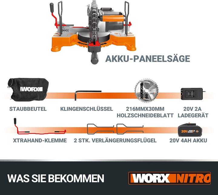 Produktbild Worx Zug, Kapp & Gehrungssäge 20V WX845