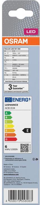 Energy Label Osram Dulux (G23, 6 W, 700 lm, 1 x, F)