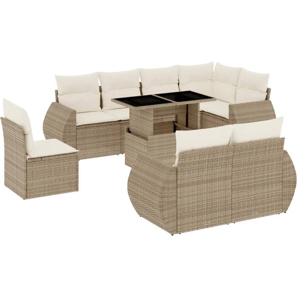VidaXL, Gartenlounge, Gartenmöbel Sofa Garnitur Lounge Sitzgruppe 9-tlg. Beige Poly Rattan