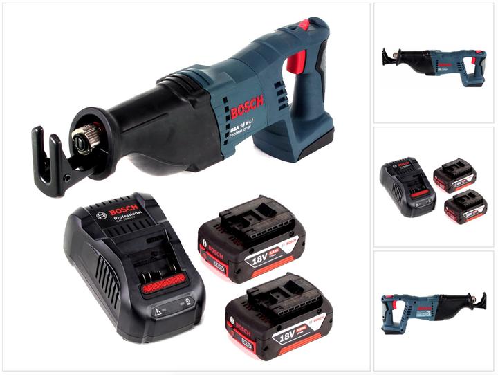 1x Bosch GSA 18 V-Li N Professional 18 Volt Akku Säbelsäge, 2x Bosch GBA 18 V 5,0 Ah Li-Ion Akku, 1x Bosch GAL 1880 Schnellladegerät für Li-Ion Akkus, ohne Koffer
