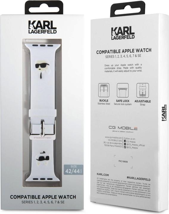 Produktbild Karl Lagerfeld Pasek KLAWLSLKCNH Apple Watch 42/44/45mm biały/white strap 3D Rubber Karl&Choupette H (Kunststoff, Silikon)