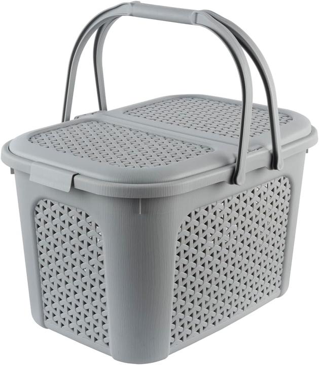 keeeper Picnic basket "inka", 28 litres, nordic-grey Shopping basket with lid, in rattan look, 2 handles