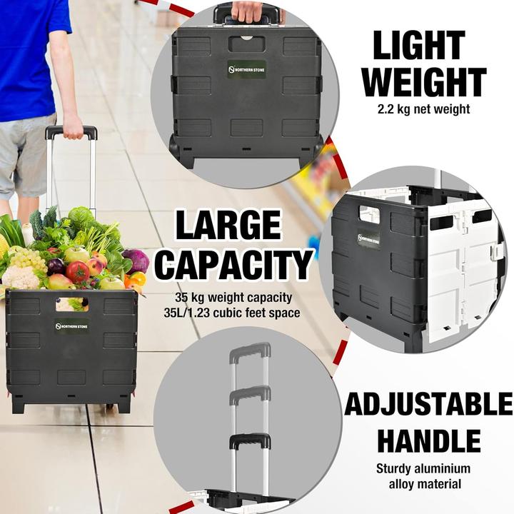 Produktbild Northern Stone Klappbarer Einkaufstrolley mit Teleskopgriff, 35L