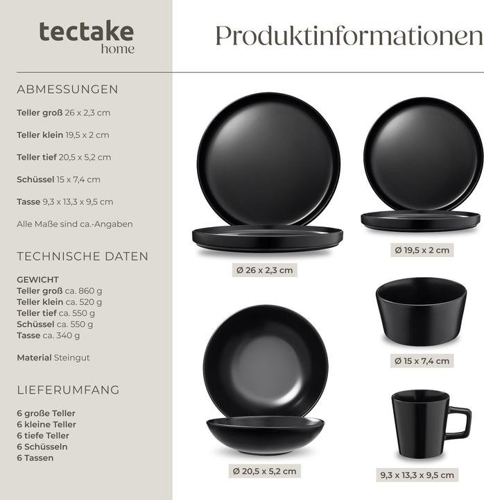 Actual product image tectake Kitchen starter set for 6 people with crockery, pots etc. (46 pcs.)