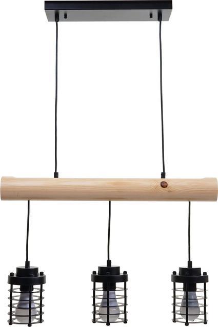 Immagine prodotto Swisshandel24 Lampada a sospensione, legno massiccio industriale vintage in metallo nero - 3 paralumi a gabbia (E27)