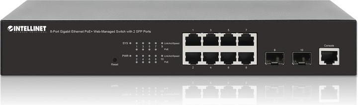 Actual product image Intellinet 8Port Gigabit Ethernet WebManaged PoE Switch SFPPorts Endspan Desktop 19 Rackmount (8 Ports)
