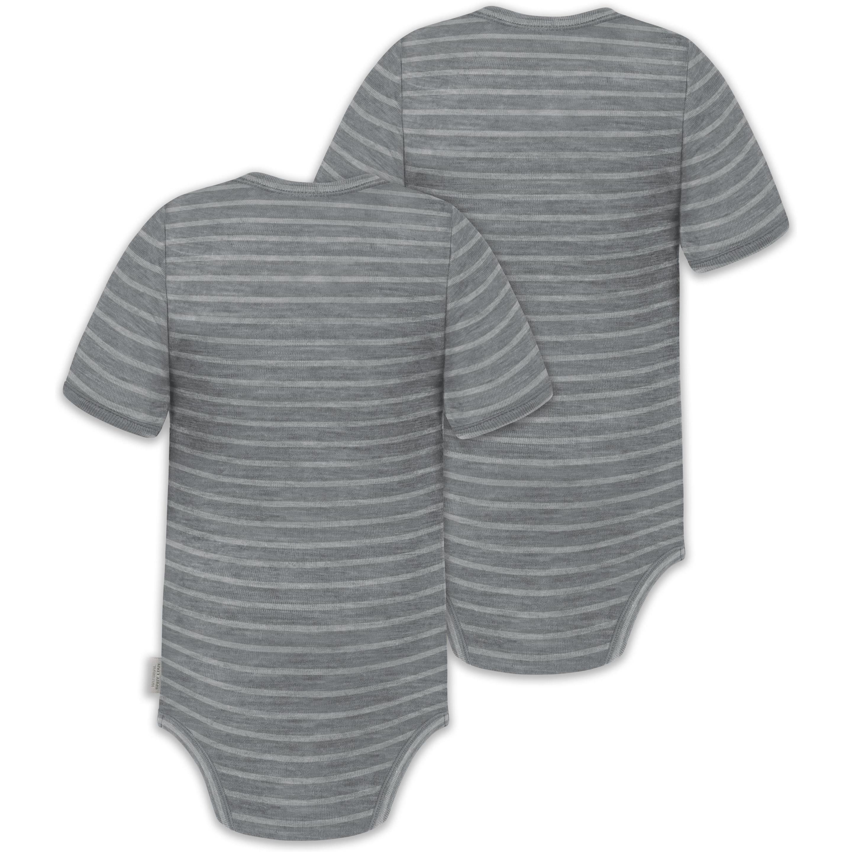 Thumbnail - Normani, Body, 2er Set Baby Merino Kurzarmbody „Tihoi" - 9309, Grau, (68)