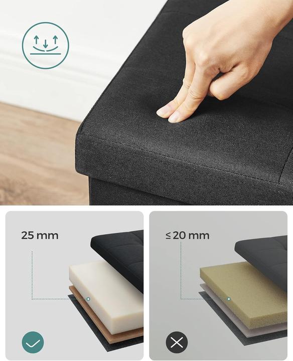 Produktbild Songmics Sitzbank Sitztruhe Stauraum Klappbar Stabil Wohnzimmer Tintenschwarz (110 cm)